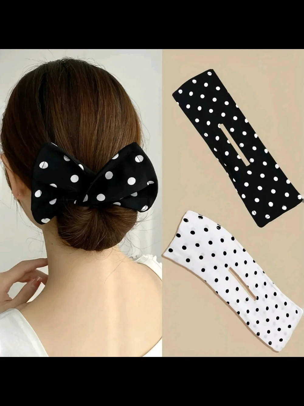 Polka Dot Bow Hair Clip - Black